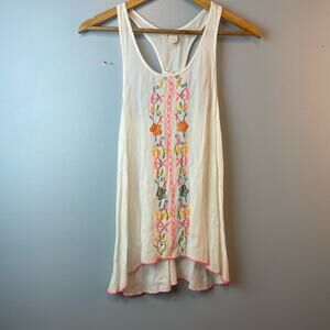 Shrinking Violet Embroidered Racerback  Flowy Tank Womens XS Boho Beach